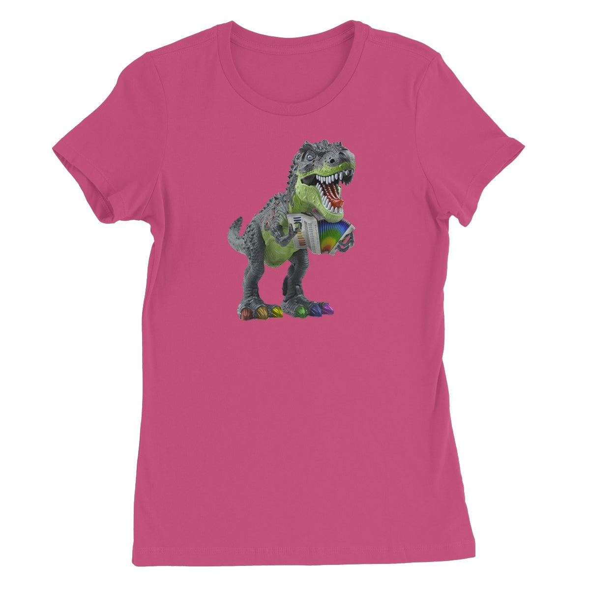 Rainbow Dinosaur Playing Accordion Women's T-Shirt