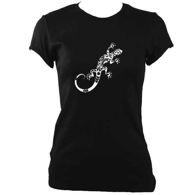 Tribal Style Gecko Ladies Fitted T-shirt - T-shirt - Black - Mudchutney