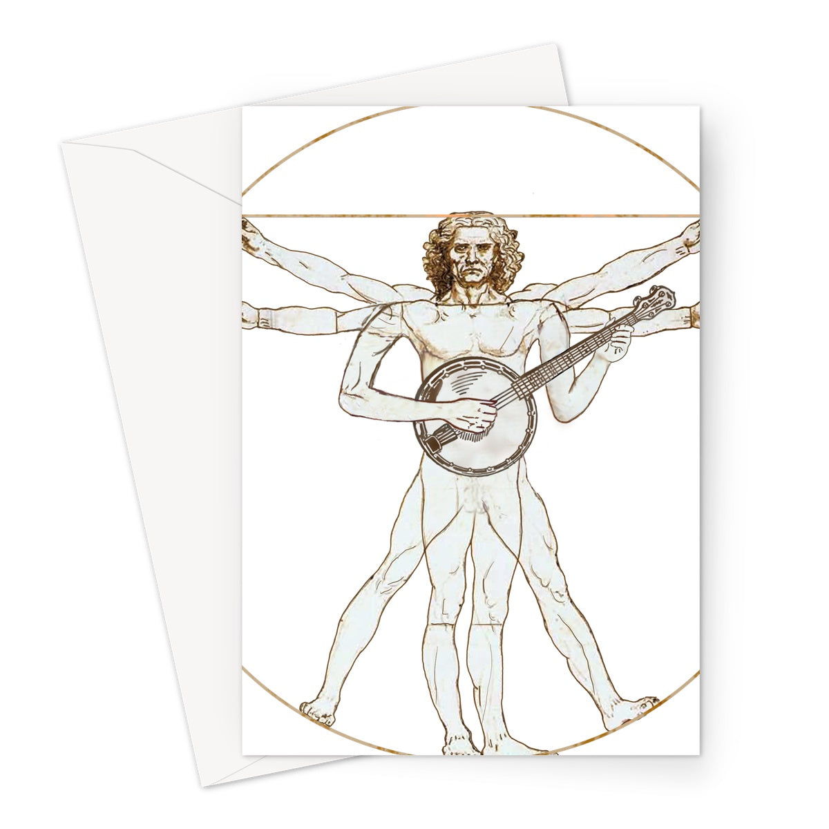 Da Vinci Vitruvian Man Banjo Greeting Card