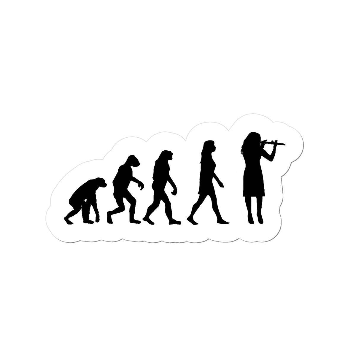 Evolution of Female Flute Player Sticker