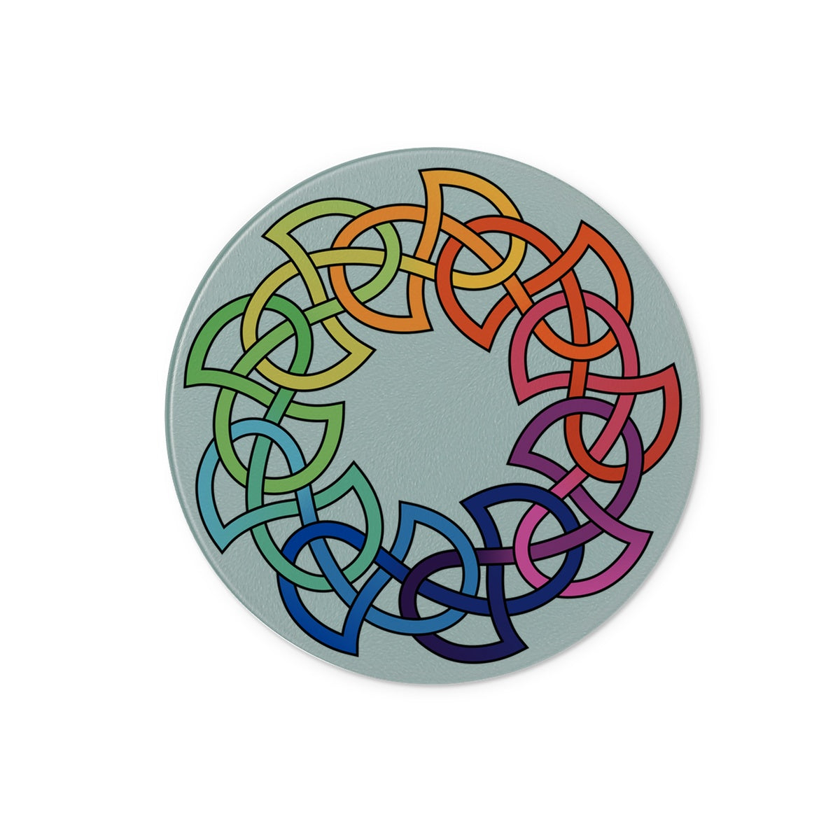 Rainbow Celtic Circle Glass Chopping Board
