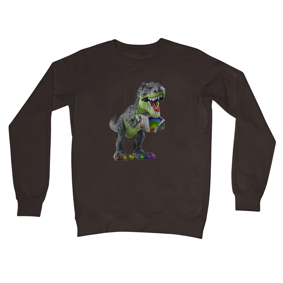 Rainbow Dinosaur Playing Accordion Crew Neck Sweatshirt
