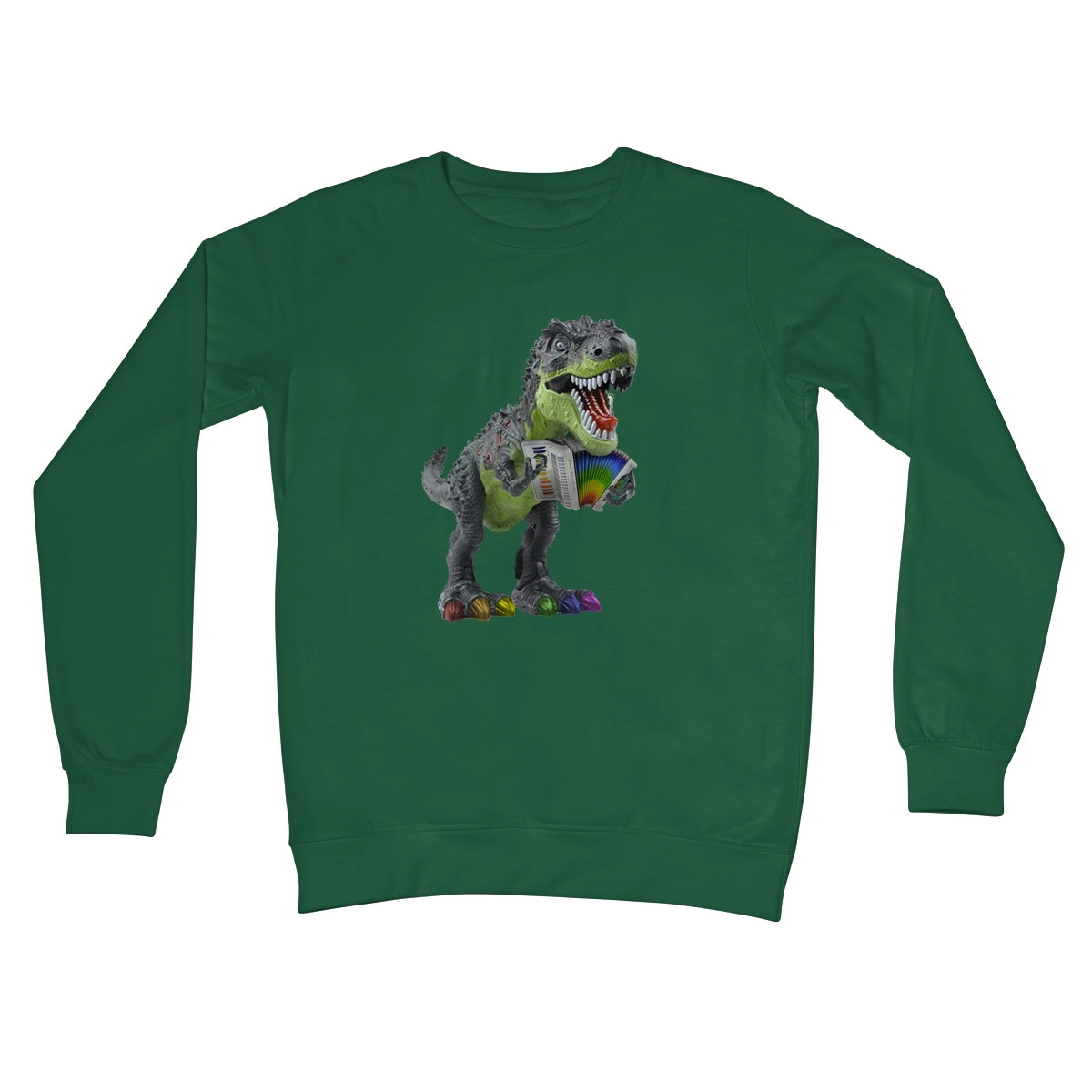 Rainbow Dinosaur Playing Accordion Crew Neck Sweatshirt
