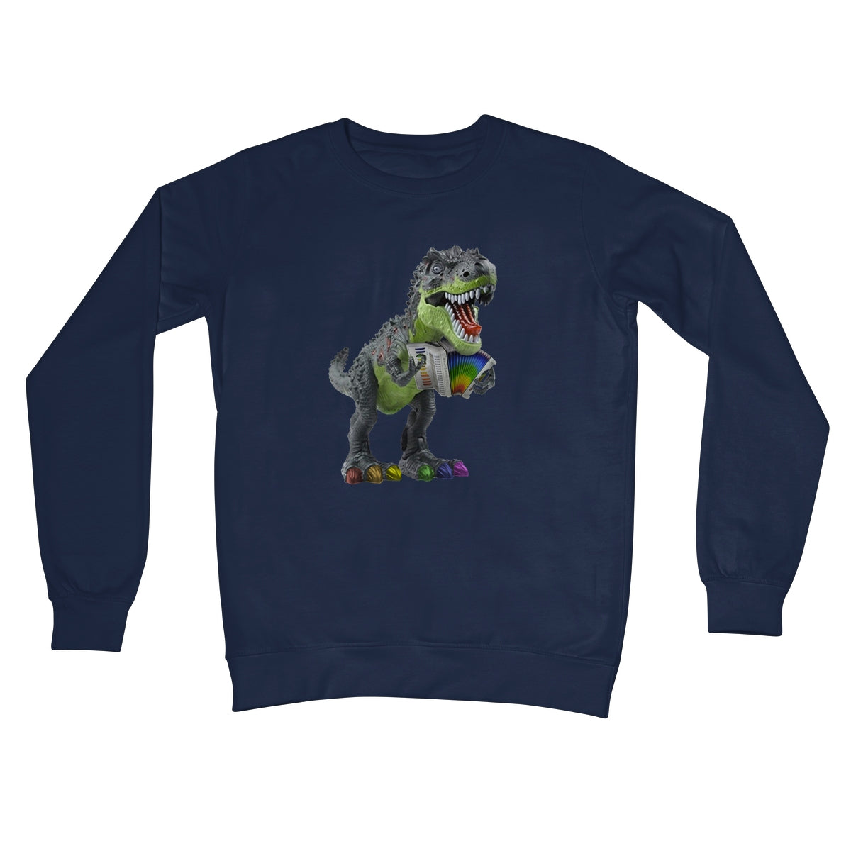 Rainbow Dinosaur Playing Accordion Crew Neck Sweatshirt