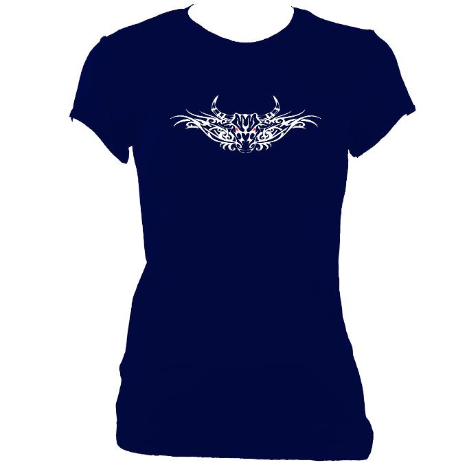 update alt-text with template Tribal Bull Ladies Fitted T-shirt - T-shirt - Navy - Mudchutney