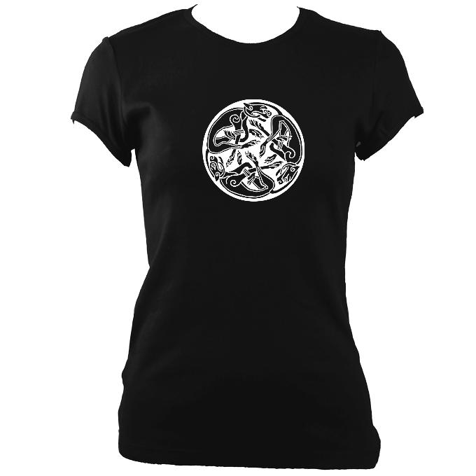 update alt-text with template Celtic Animals Ladies Fitted T-shirt - T-shirt - Black - Mudchutney