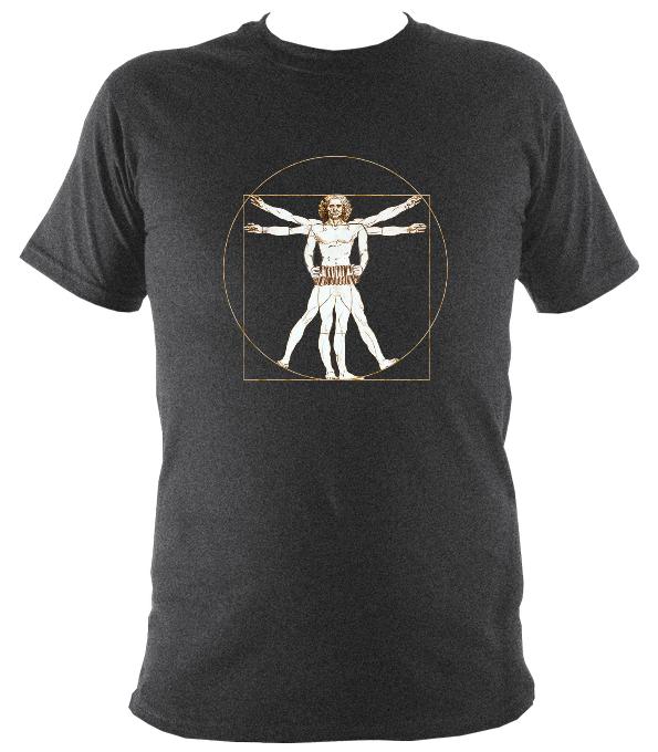 Da Vinci Vitruvian Man Playing Concertina T-Shirt - T-shirt - Dark Heather - Mudchutney