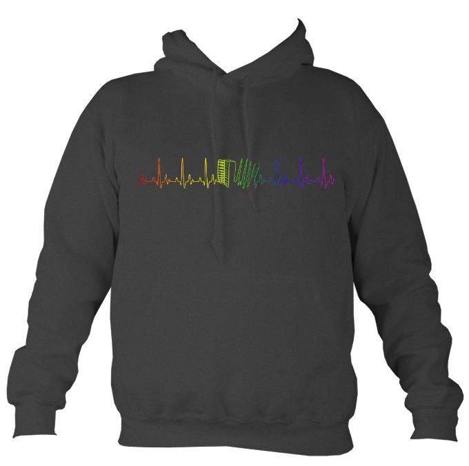 Heartbeat Rainbow Accordion Hoodie-Hoodie-Charcoal-Mudchutney