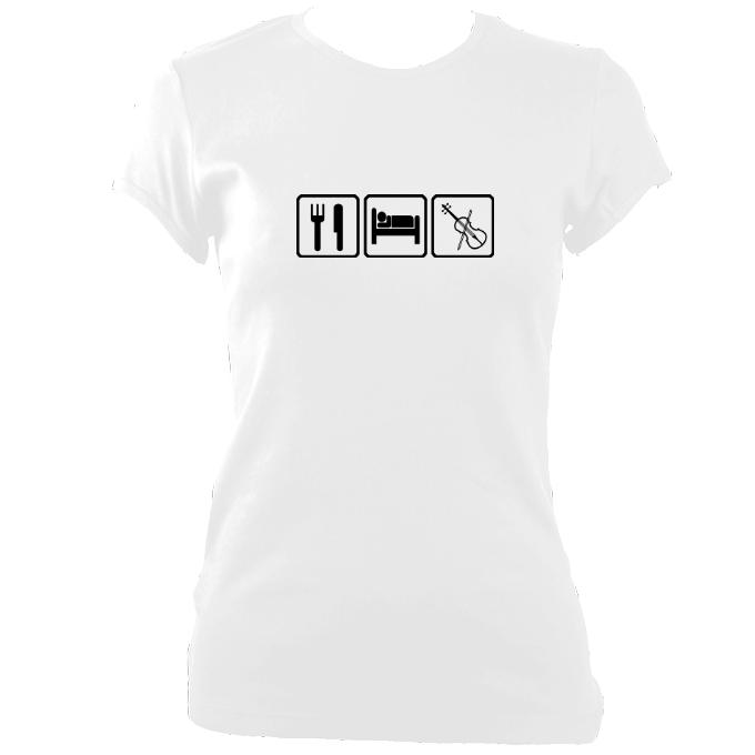 update alt-text with template Eat, Sleep, Play Fiddle Ladies Fitted T-shirt - T-shirt - White - Mudchutney