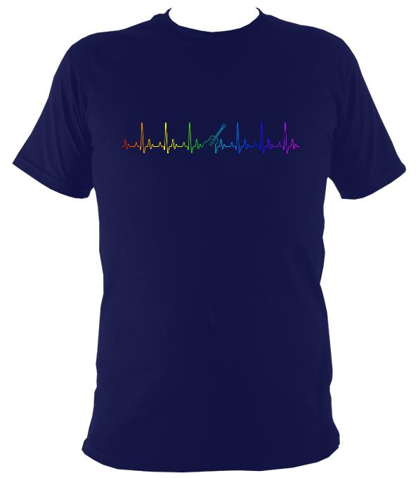 Guitar Heartbeat in Rainbow Colours T-Shirt - T-shirt - Navy - Mudchutney