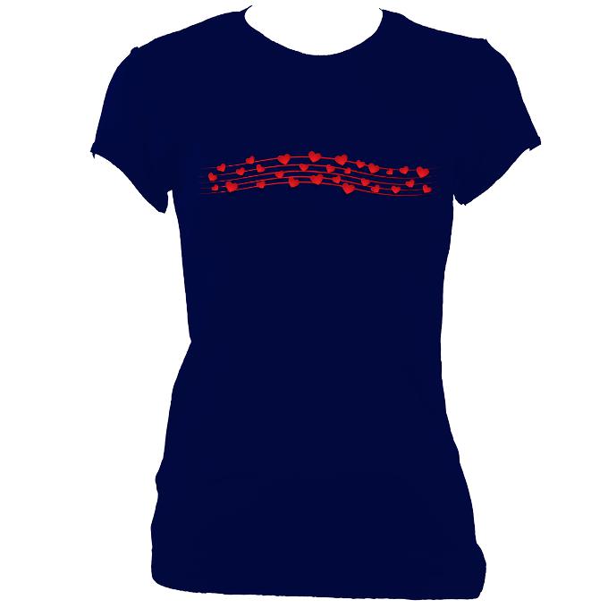 update alt-text with template Hearts Musical Stave Ladies Fitted T-shirt - T-shirt - Navy - Mudchutney