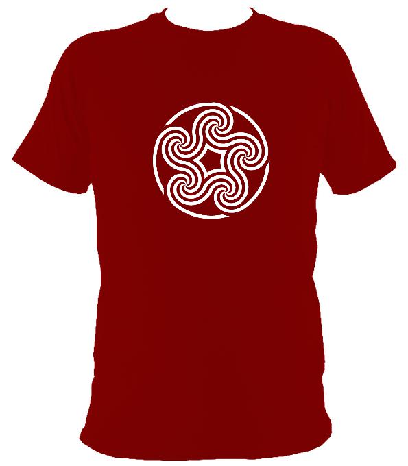 Swirling Celtic Five Spiral T-shirt - T-shirt - Cardinal Red - Mudchutney