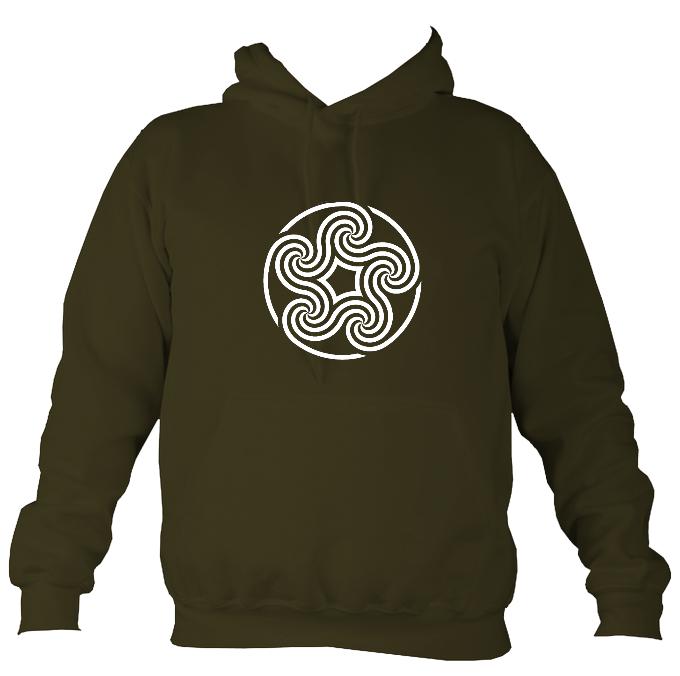 Celtic Five Spiral Pentagon Design Hoodie-Hoodie-Olive green-Mudchutney