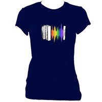 update alt-text with template Rainbow Sound Wave Melodeon Ladies Fitted T-shirt - T-shirt - Navy - Mudchutney