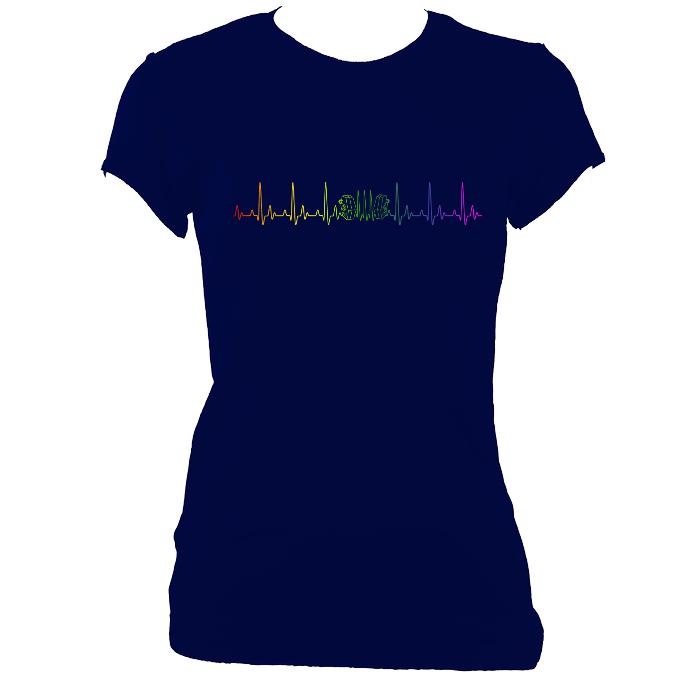 update alt-text with template Rainbow Coloured Heartbeat Concertina Ladies Fitted T-shirt - T-shirt - Navy - Mudchutney