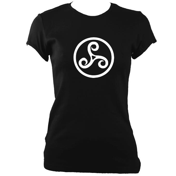 Celtic Triple Spiral Ladies Fitted T-shirt - T-shirt - Black - Mudchutney