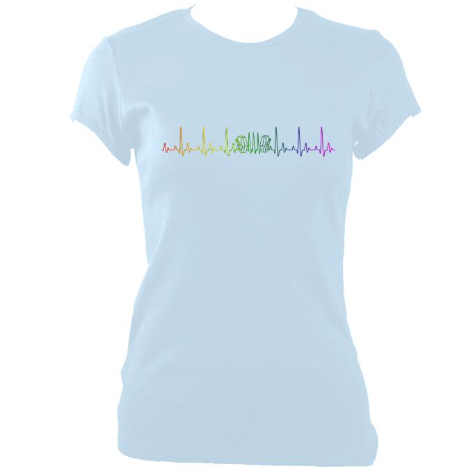 update alt-text with template Rainbow Coloured Heartbeat Concertina Ladies Fitted T-shirt - T-shirt - Light Blue - Mudchutney