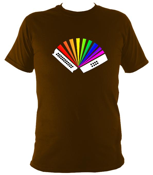 Rainbow Melodeon Music T-shirt - T-shirt - Dark Chocolate - Mudchutney
