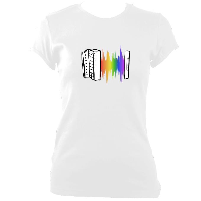 update alt-text with template Rainbow Sound Wave Melodeon Ladies Fitted T-shirt - T-shirt - White - Mudchutney