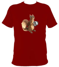 Concertina Playing Squirrel T-shirt - T-shirt - Cardinal Red - Mudchutney