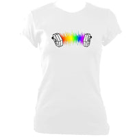 update alt-text with template Rainbow Sound Wave Concertina Ladies Fitted T-shirt - T-shirt - White - Mudchutney