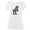 update alt-text with template Rainbow Dinosaur Playing Accordion Ladies Fitted T-shirt - T-shirt - White - Mudchutney