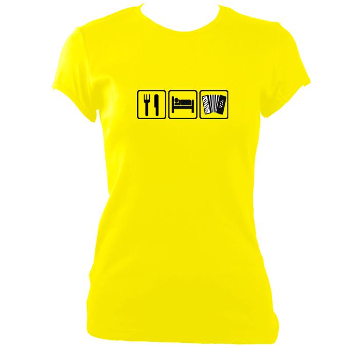 update alt-text with template Eat, Sleep, Play Melodeon Ladies Fitted T-shirt - T-shirt - Daisy - Mudchutney