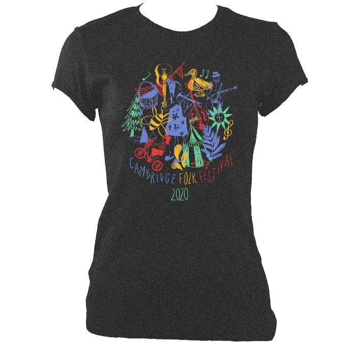 update alt-text with template Cambridge Folk Festival - Design 9 - Women's Fitted T-shirt - T-shirt - Dark Heather - Mudchutney