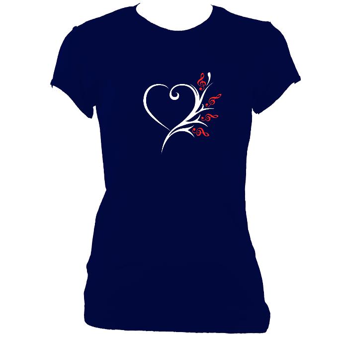update alt-text with template Musical Heart Flower Ladies Fitted T-shirt - T-shirt - Navy - Mudchutney