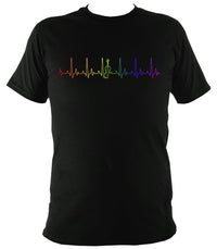 Rainbow Coloured Heartbeat Fiddle T-shirt - T-shirt - Black - Mudchutney