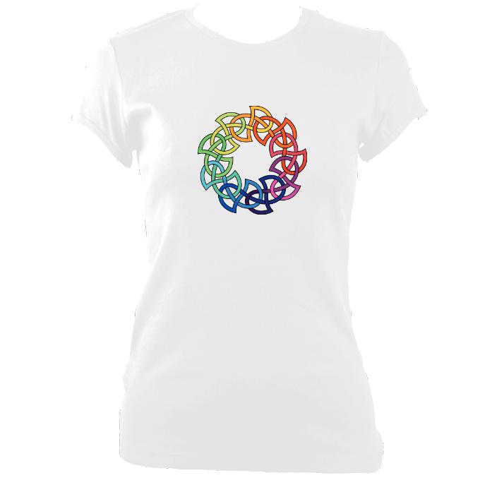 update alt-text with template Rainbow Celtic Knot Ladies Fitted T-shirt - T-shirt - White - Mudchutney
