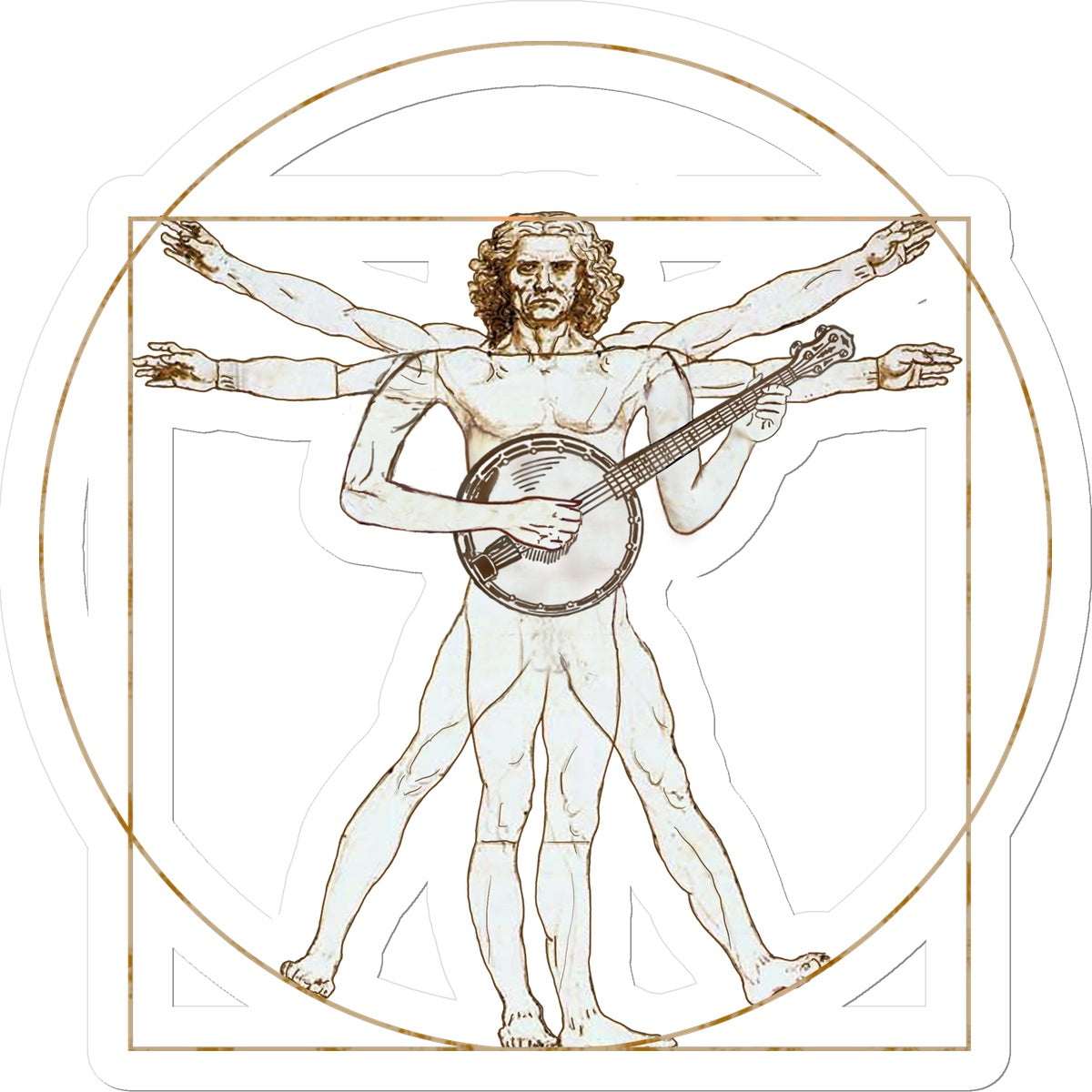 Da Vinci Vitruvian Man Banjo Sticker