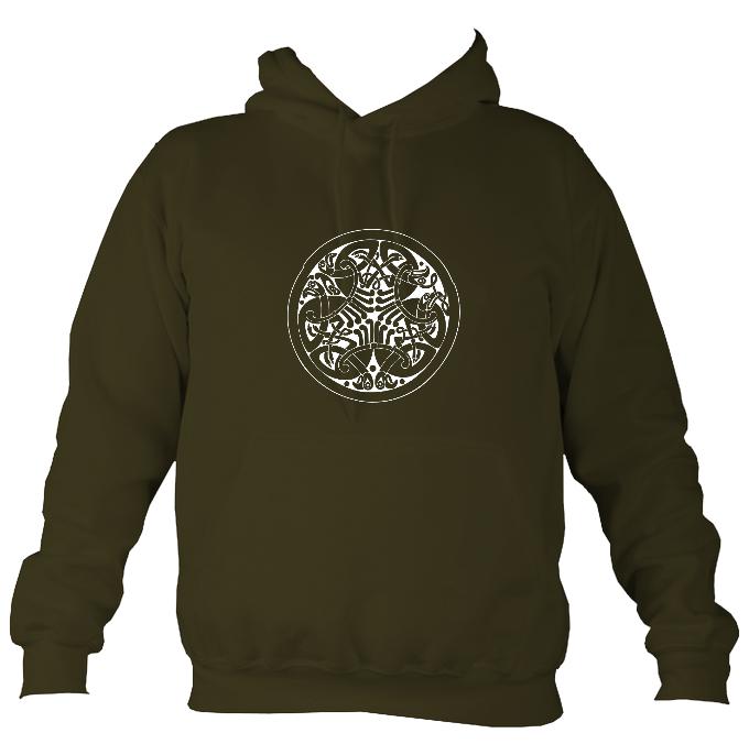 Interlaced Celtic Birds Motif Hoodie-Hoodie-Olive green-Mudchutney