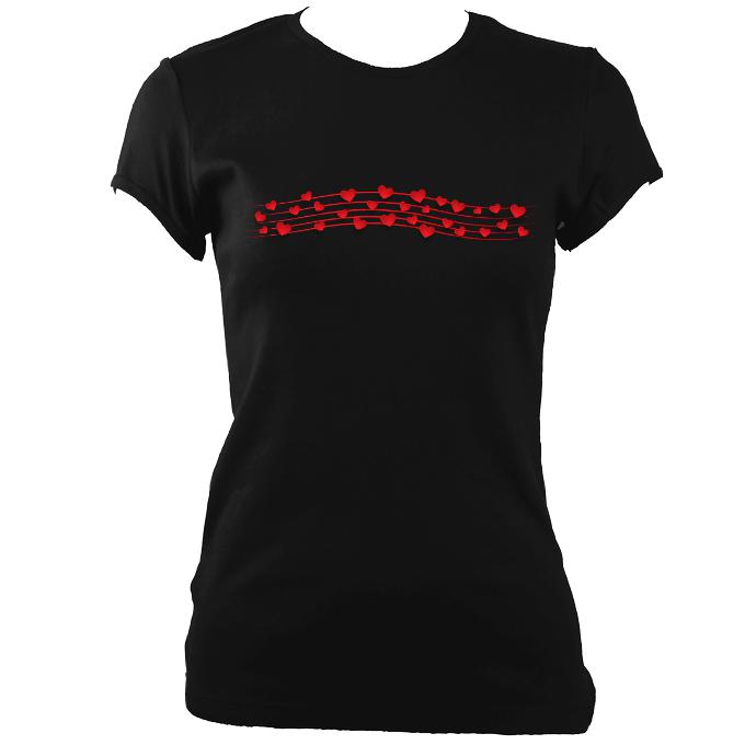 Hearts Musical Stave Ladies Fitted T-shirt - T-shirt - Black - Mudchutney