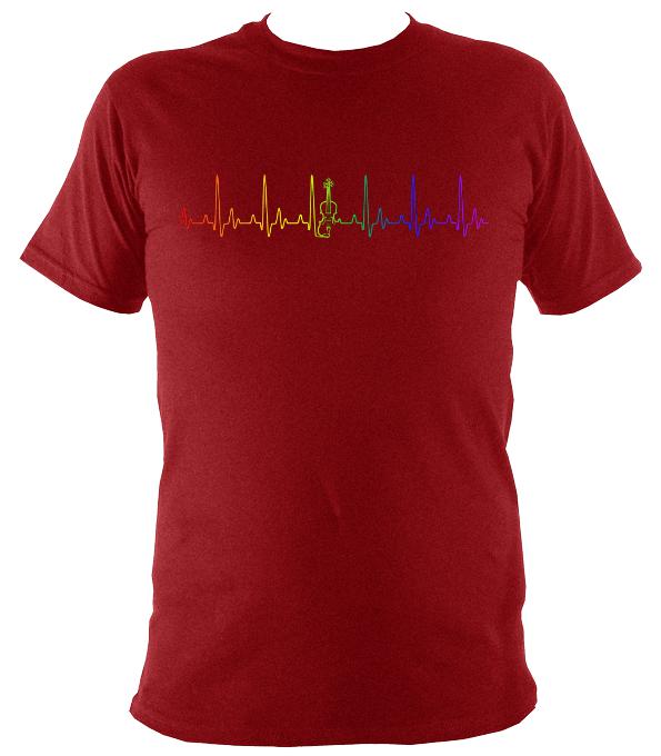 Rainbow Coloured Heartbeat Fiddle T-shirt - T-shirt - Antique Cherry Red - Mudchutney