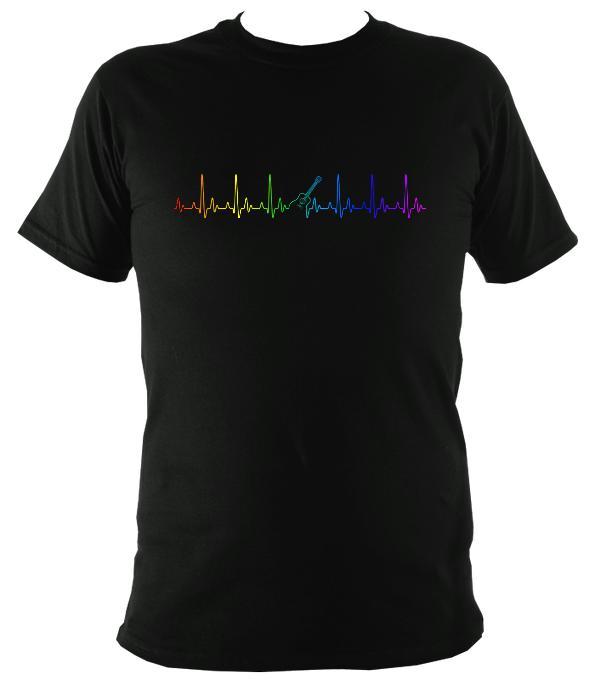 Guitar Heartbeat in Rainbow Colours T-Shirt - T-shirt - Black - Mudchutney