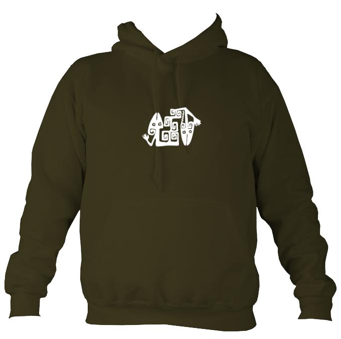 South American Iguana Cave Drawing Hoodie-Hoodie-Olive green-Mudchutney