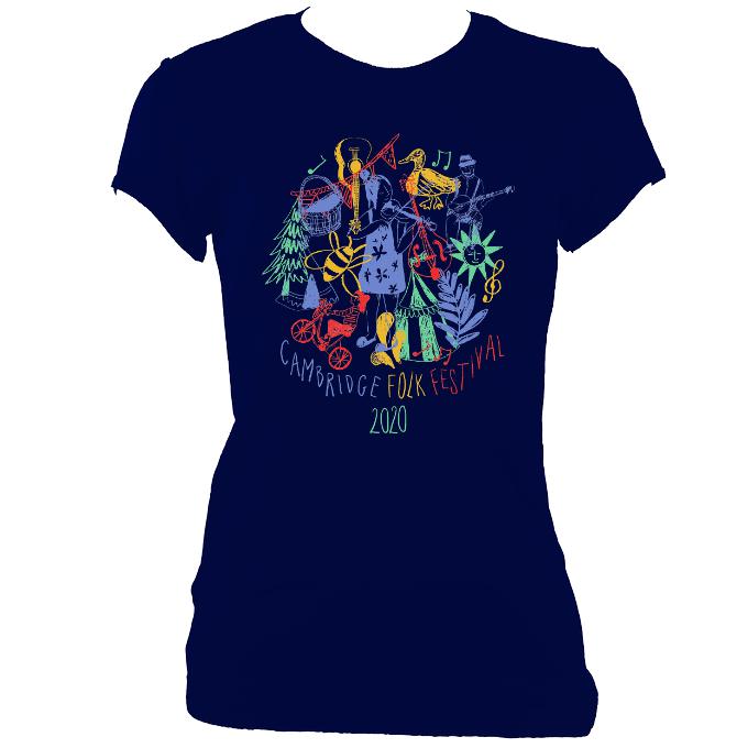 update alt-text with template Cambridge Folk Festival - Design 9 - Women's Fitted T-shirt - T-shirt - Navy - Mudchutney