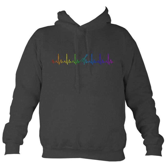 Guitar Heartbeat in Rainbow Colour Hoodie-Hoodie-Charcoal-Mudchutney