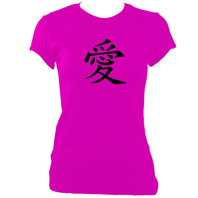 update alt-text with template Japanese "Love" Symbol Ladies Fitted T-shirt - T-shirt - Heliconia - Mudchutney