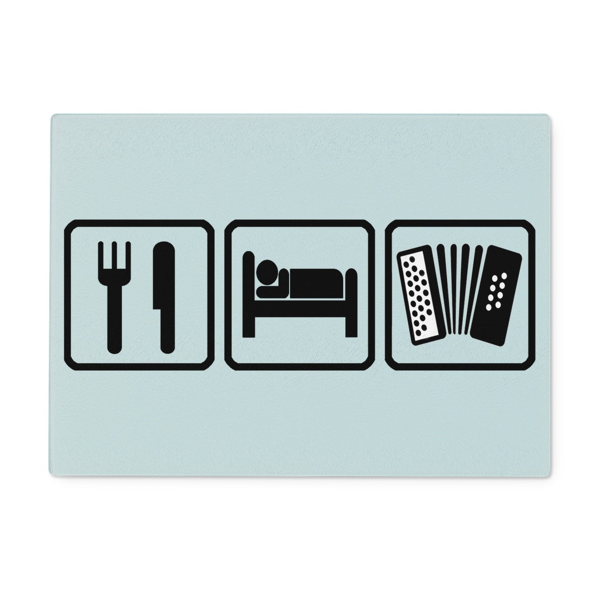 Eat Sleep & Play Melodeon Glass Chopping Board