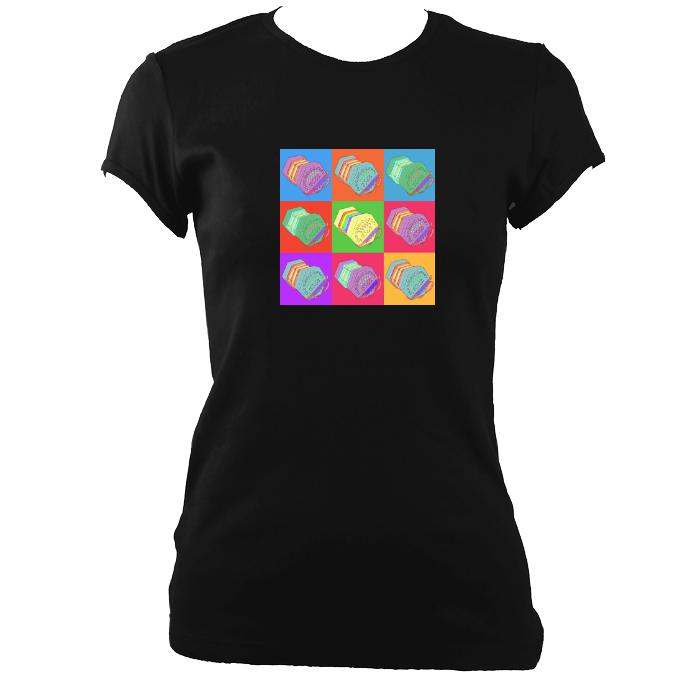update alt-text with template Warhol style Anglo Concertina Ladies Fitted T-shirt - T-shirt - Black - Mudchutney