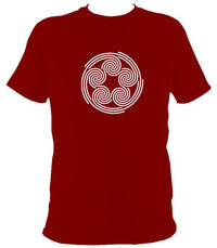Modern Celtic Five Spirals T-shirt - T-shirt - Cardinal Red - Mudchutney