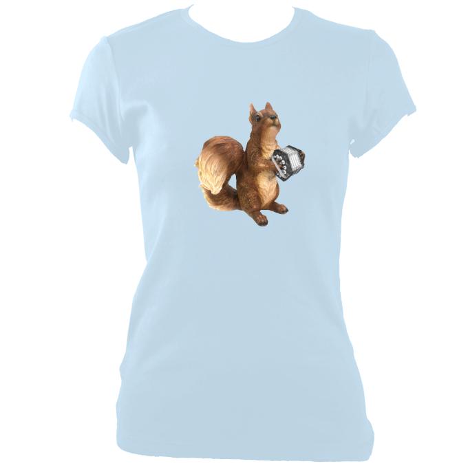 update alt-text with template Concertina Playing Squirrel Ladies Fitted T-shirt - T-shirt - Light Blue - Mudchutney