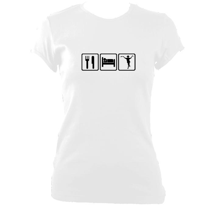 update alt-text with template Eat, Sleep, Dance Morris Ladies Fitted T-shirt - T-shirt - White - Mudchutney