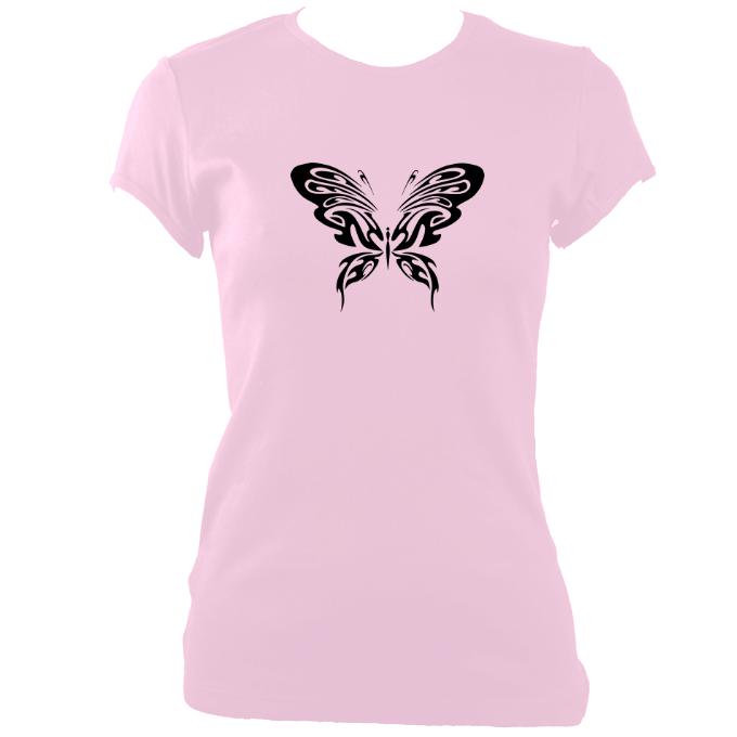 update alt-text with template Ladies Ornate Butterfly Design Fitted T-shirt - T-shirt - Light Pink - Mudchutney