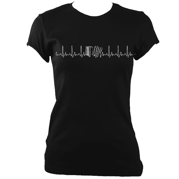 Heartbeat Accordion Ladies Fitted T-shirt - T-shirt - Black - Mudchutney