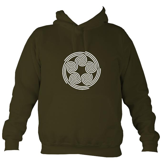 Celtic Five Spirals Hoodie-Hoodie-Olive green-Mudchutney