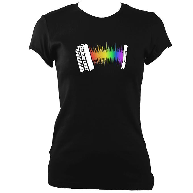 Rainbow Sound Wave Piano Accordion Fitted T-shirt - T-shirt - Black - Mudchutney