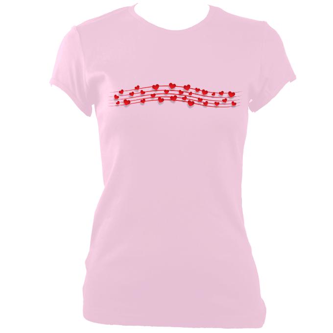 update alt-text with template Hearts Musical Stave Ladies Fitted T-shirt - T-shirt - Light Pink - Mudchutney